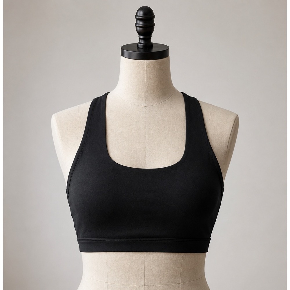 Fabletics Boost Medium Impact Sports Bra Black Strappy Racerback Gym Active L/XL
